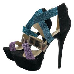 SHOEDAZZLE Sandals Sparkly Stilettos Blue Purple Black Special Occasion Size 8 M